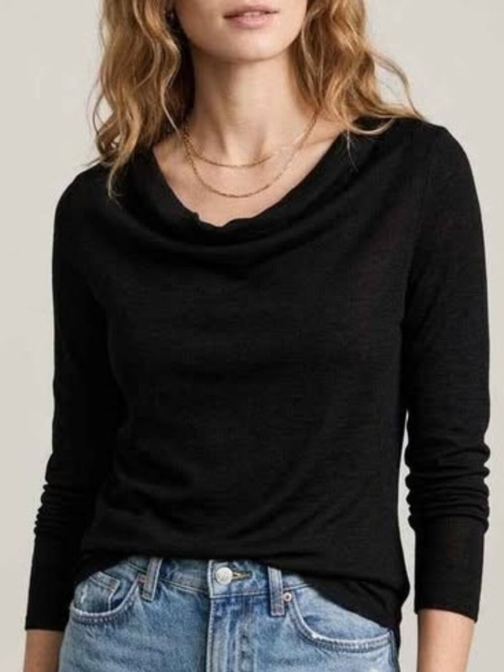 Banana Republic Black Fine Knit Cowl Neck Long Sleeve Top Size M